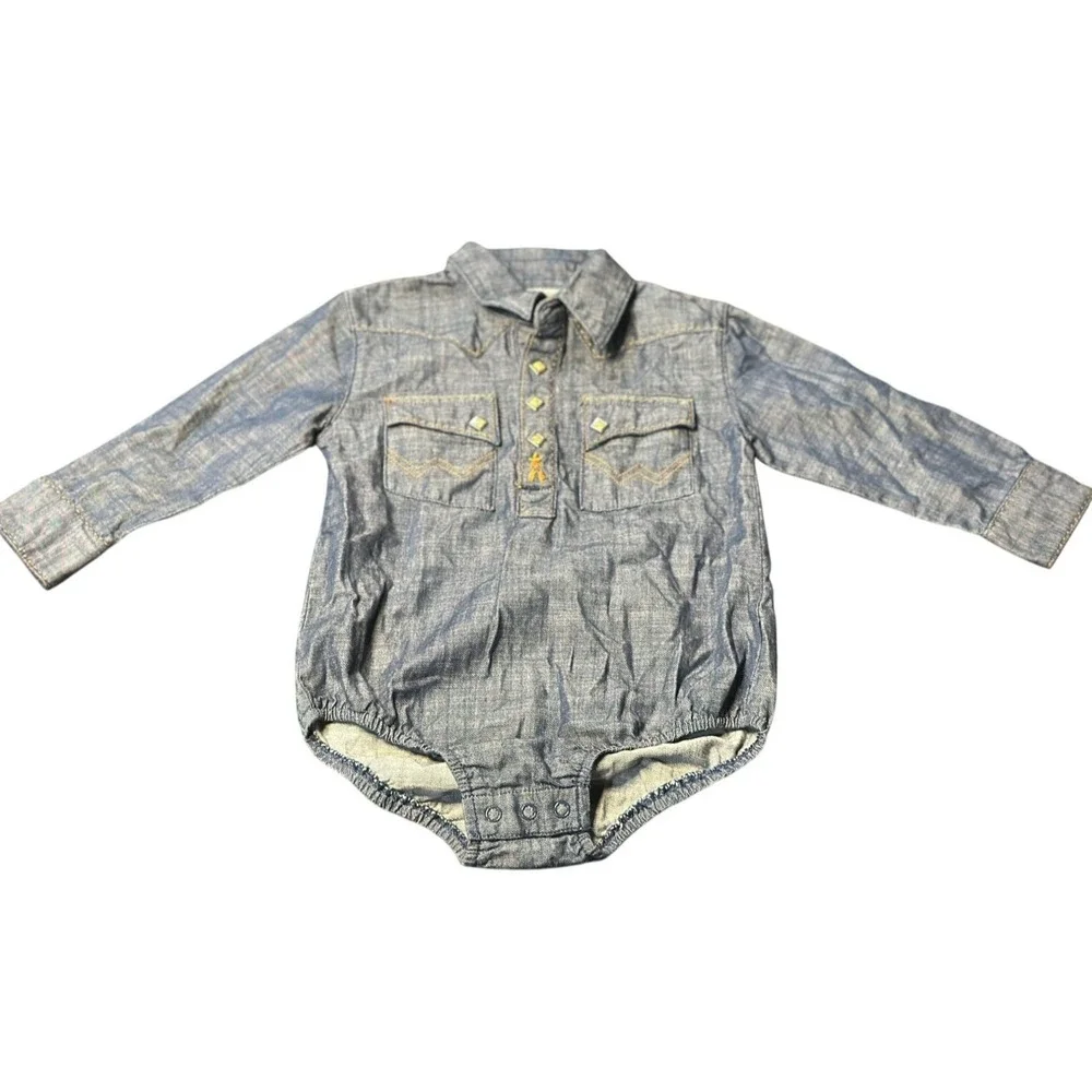 Wrangler Baby‎ Denim Bodysuit 24M – Western Cowboy Long Sleeve Romper 18